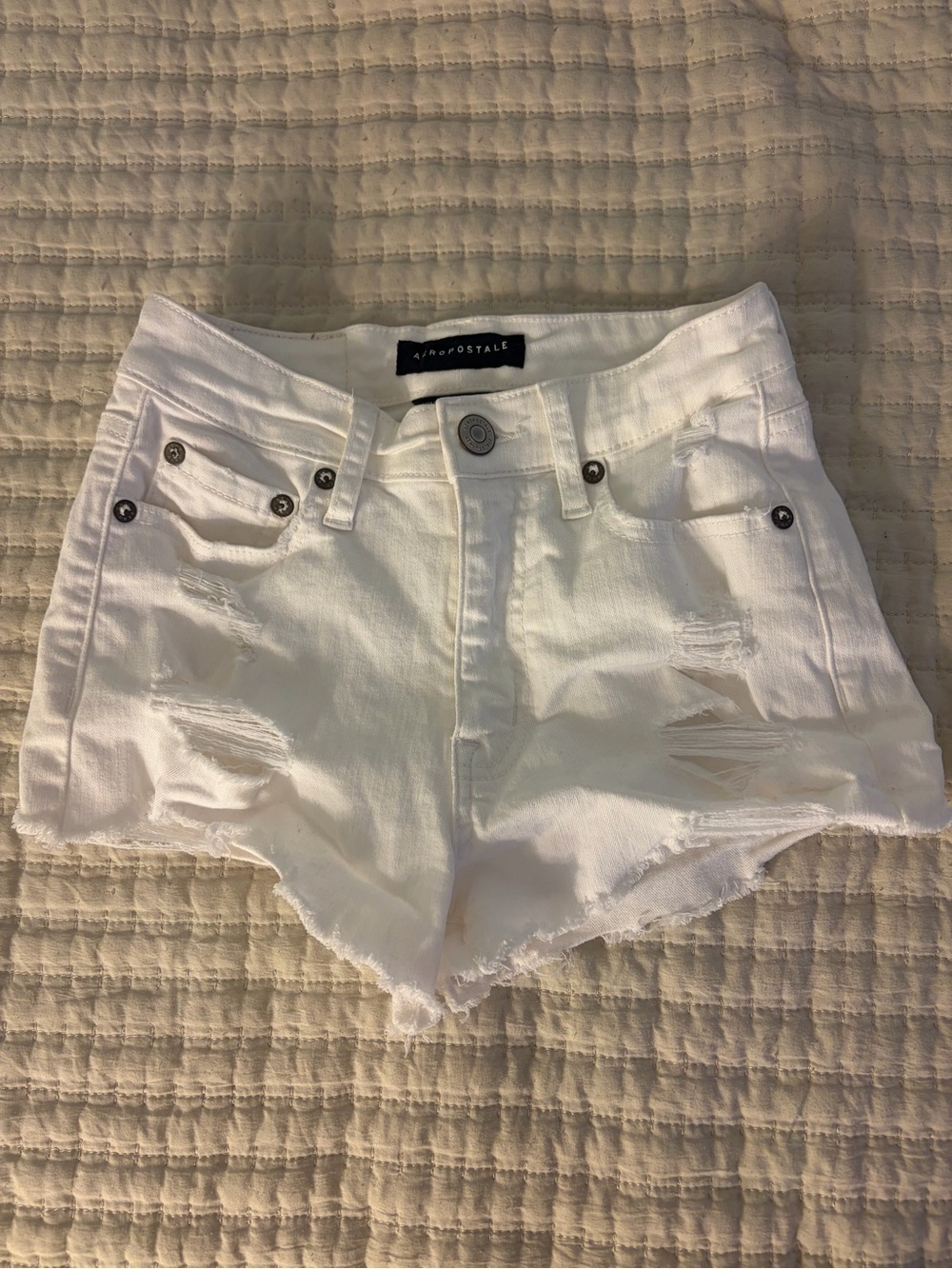 Aeropostale White Distressed Denim Jean Shorts
